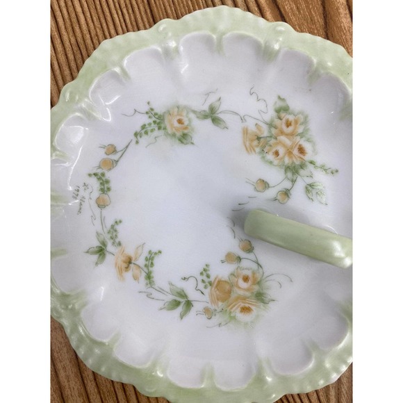 Le Blanc 1978 Trinket Dish Green Yellow Floral print 6 1/2" diameter - Picture 3 of 5